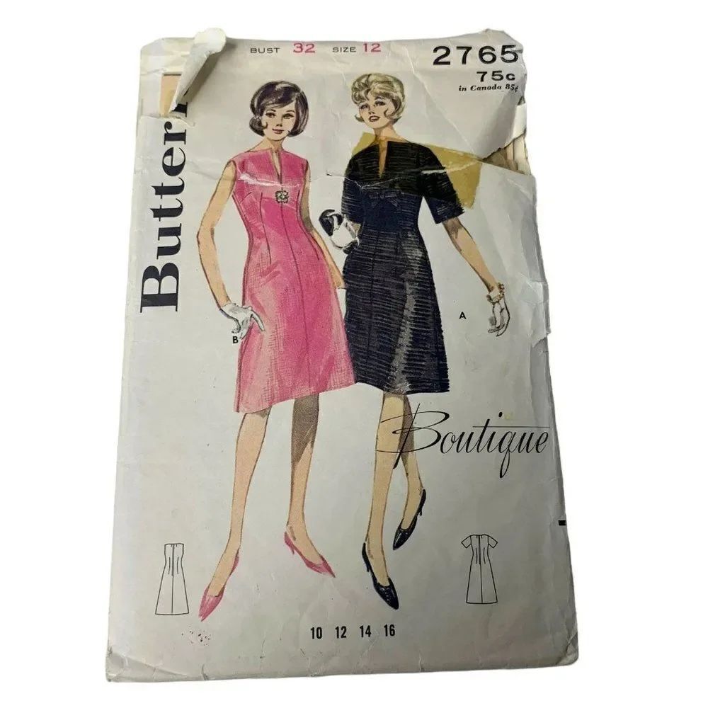 Vintage 60s Butterick 2765 Pattern Misses 10-16 Quick N Easy Semi Fit Dress Cut